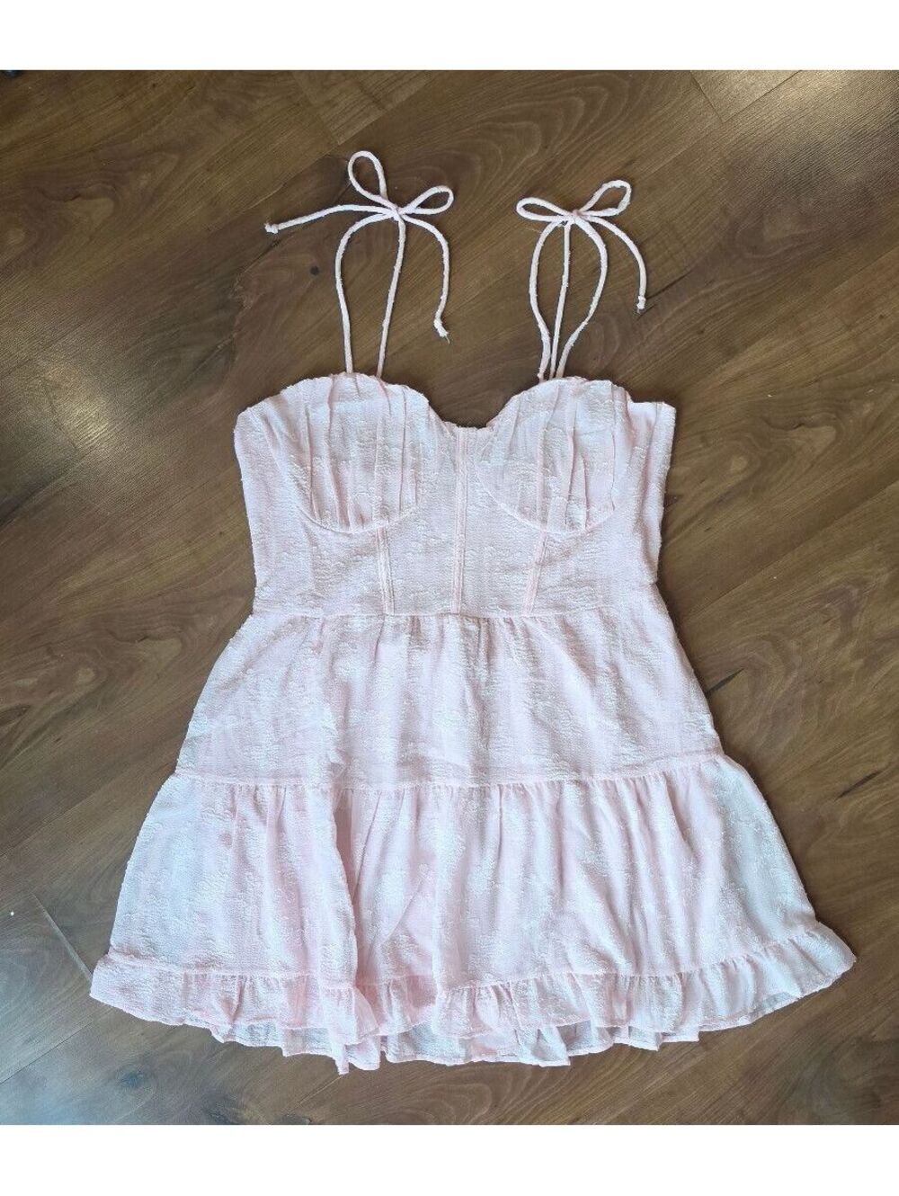 NWT Wild Fable Light Pink Corset Mini Dress, Sz Med, Tie Shoulder Sweetheart